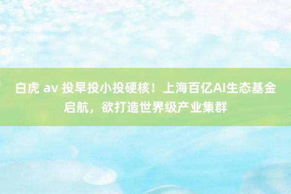 白虎 av 投早投小投硬核！上海百亿AI生态基金启航，欲打造世界级产业集群