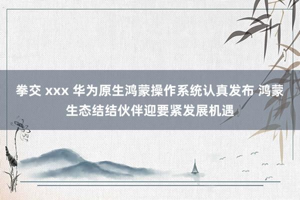 拳交 xxx 华为原生鸿蒙操作系统认真发布 鸿蒙生态结结伙伴迎要紧发展机遇
