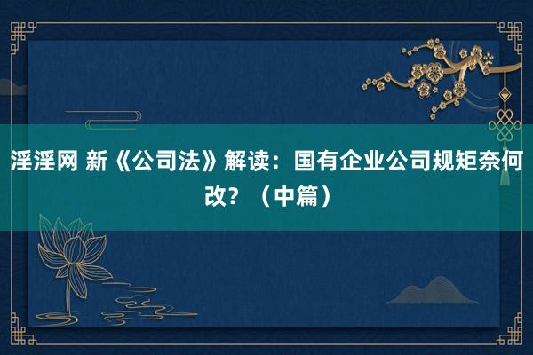 淫淫网 新《公司法》解读：国有企业公司规矩奈何改？（中篇）