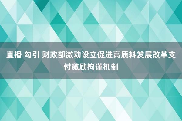 直播 勾引 财政部激动设立促进高质料发展改革支付激励拘谨机制