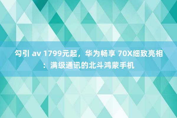 勾引 av 1799元起，华为畅享 70X细致亮相：满级通讯的北斗鸿蒙手机