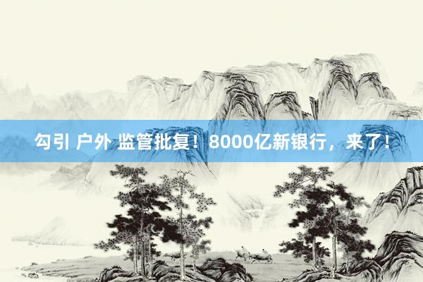 勾引 户外 监管批复！8000亿新银行，来了！