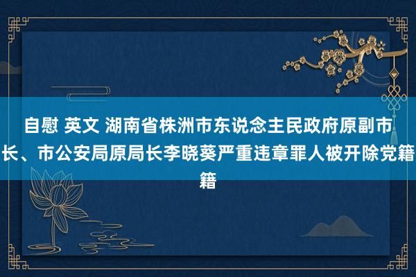 自慰 英文 湖南省株洲市东说念主民政府原副市长、市公安局原局长李晓葵严重违章罪人被开除党籍