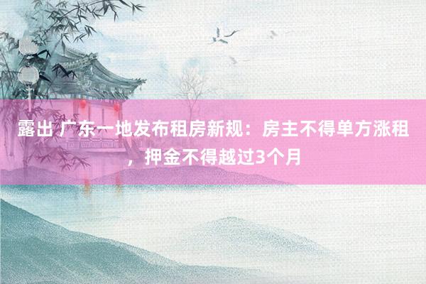 露出 广东一地发布租房新规：房主不得单方涨租，押金不得越过3个月