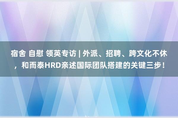 宿舍 自慰 领英专访 | 外派、招聘、跨文化不休，和而泰HRD亲述国际团队搭建的关键三步！