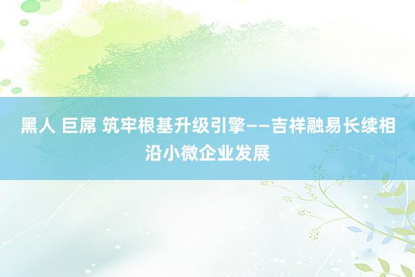 黑人 巨屌 筑牢根基升级引擎——吉祥融易长续相沿小微企业发展